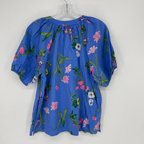 Loft Puff Sleeve Split Neck Floral Top Size Medium - Picture 6 of 7